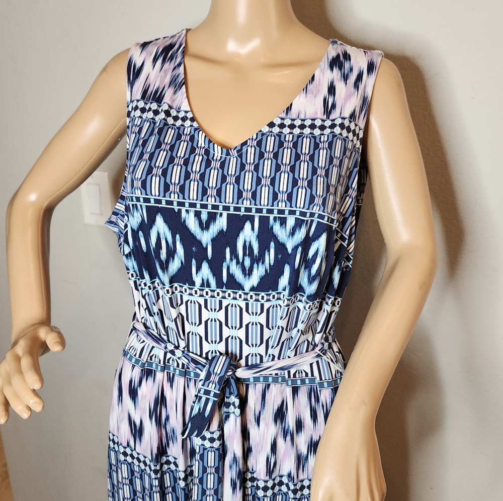 Lane Bryant Sleeveless Belted High-Low Midi Dress Stretchy Blue Pink 18/20 2X - Picture 10 of 14